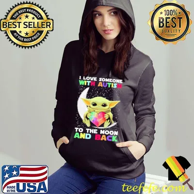 I love someone with autism to the moon and back baby yoda heart shirt