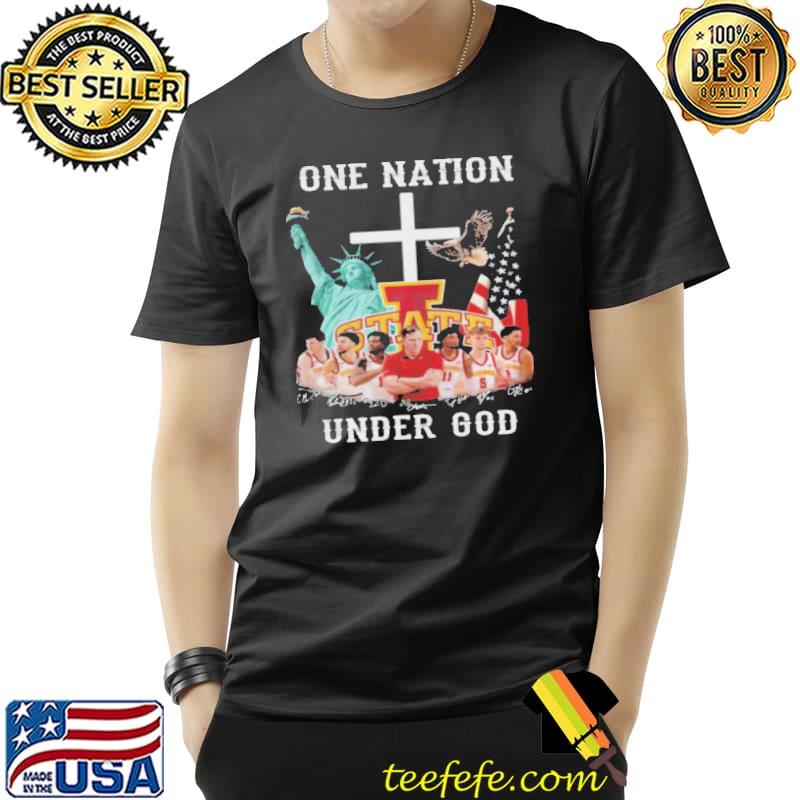 Iowa state fan one nation under god American flag signatures shirt
