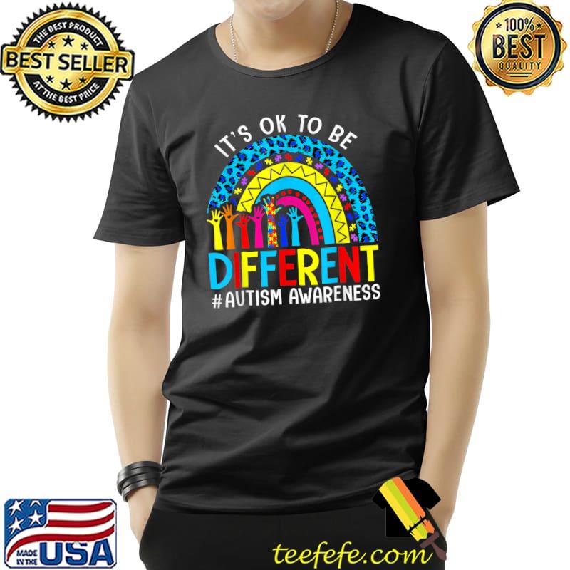 It's Ok To Be Different Autism Awareness Leopard Rainbow T-Shirt