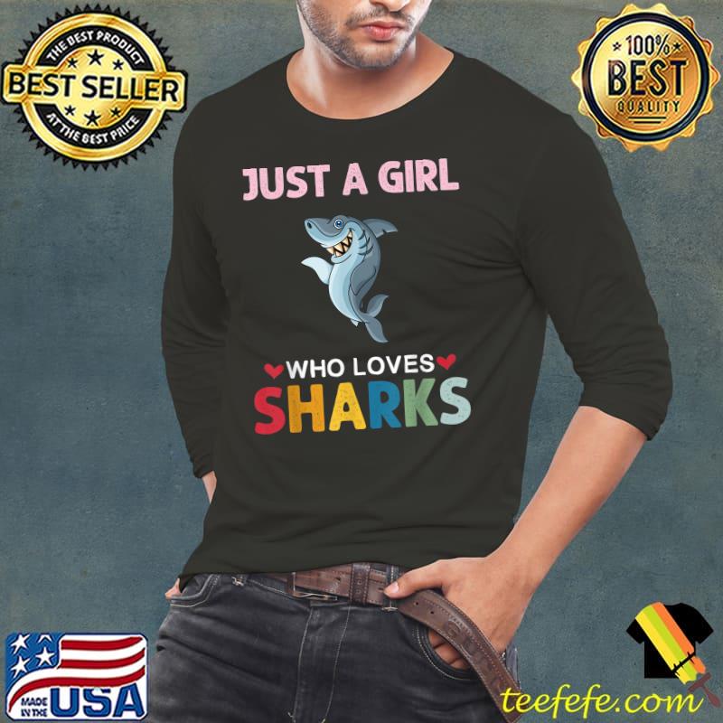Just a Girl Who Loves Sharks Vintage Shark Graphic Girls T-Shirt Long Sleeve Tee Just a Girl Who Loves Sharks Vintage Shark Graphic Girls T-Shirt Long Sleeve Tee