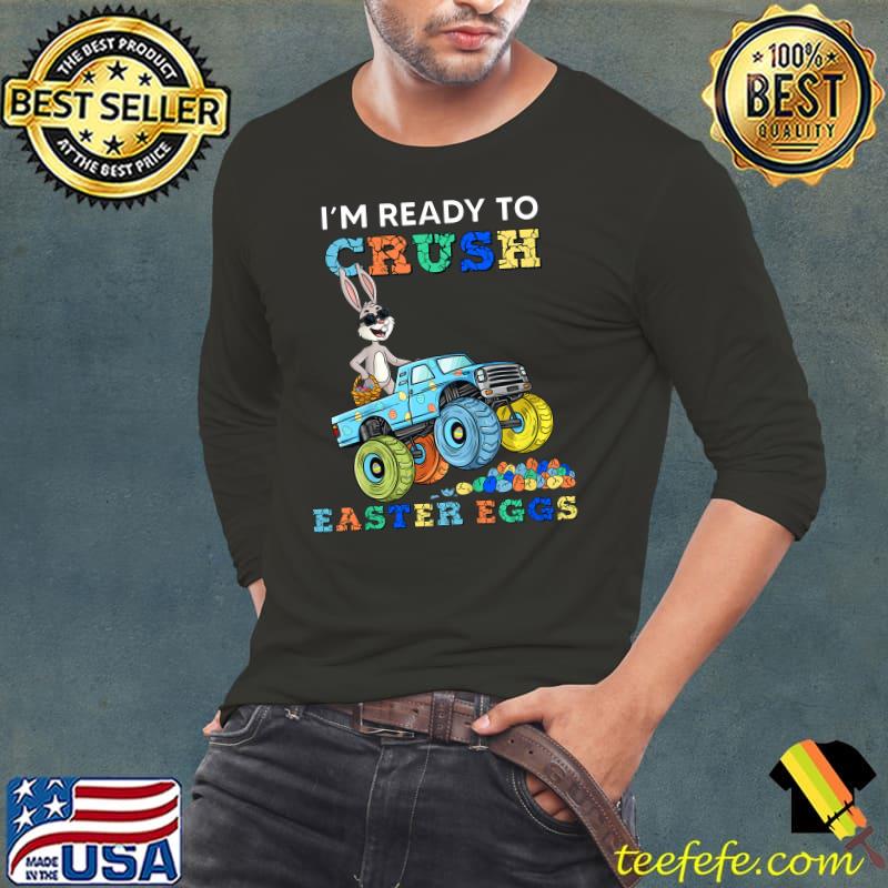 Kids Im Ready To Crush Easter Eggs Rabbit In A Monster Truck Boys T-Shirt