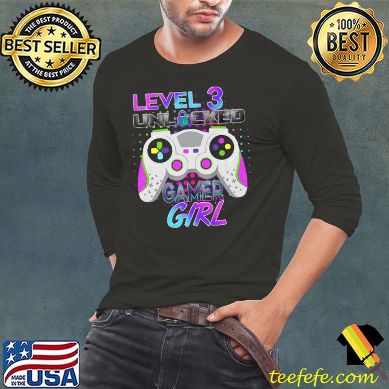 Level 3 Unlocked Video Game 2nd Birthday Girl Gamer Themed Premium T-Shirt Long Sleeve Tee Level 3 Unlocked Video Game 2nd Birthday Girl Gamer Themed Premium T-Shirt Long Sleeve Tee