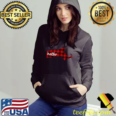 Massachusetts Home Roots State Heart Red Plaid Hello T-Shirt