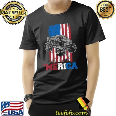 Merica USA Proud Patriotic US Flag American Monster Truck T-shirt