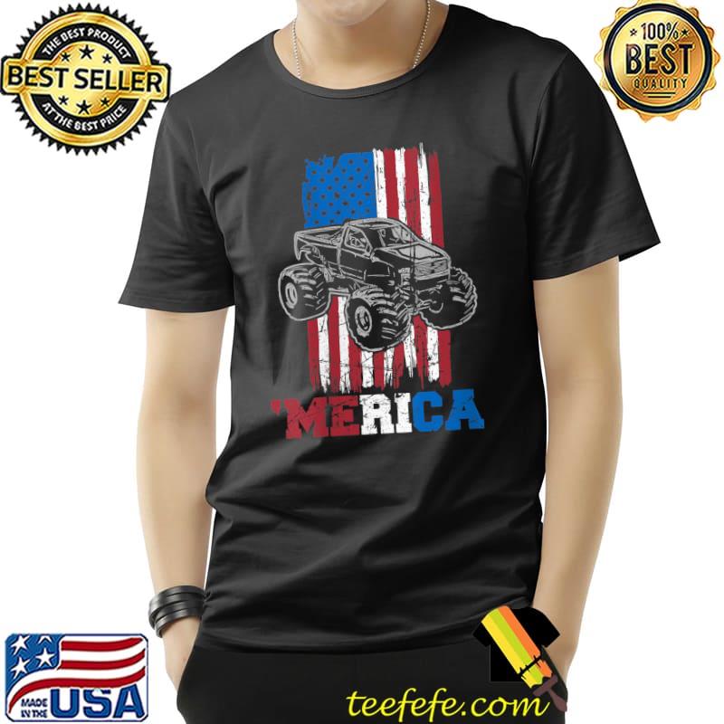 Merica USA Proud Patriotic US Flag American Monster Truck T-shirt