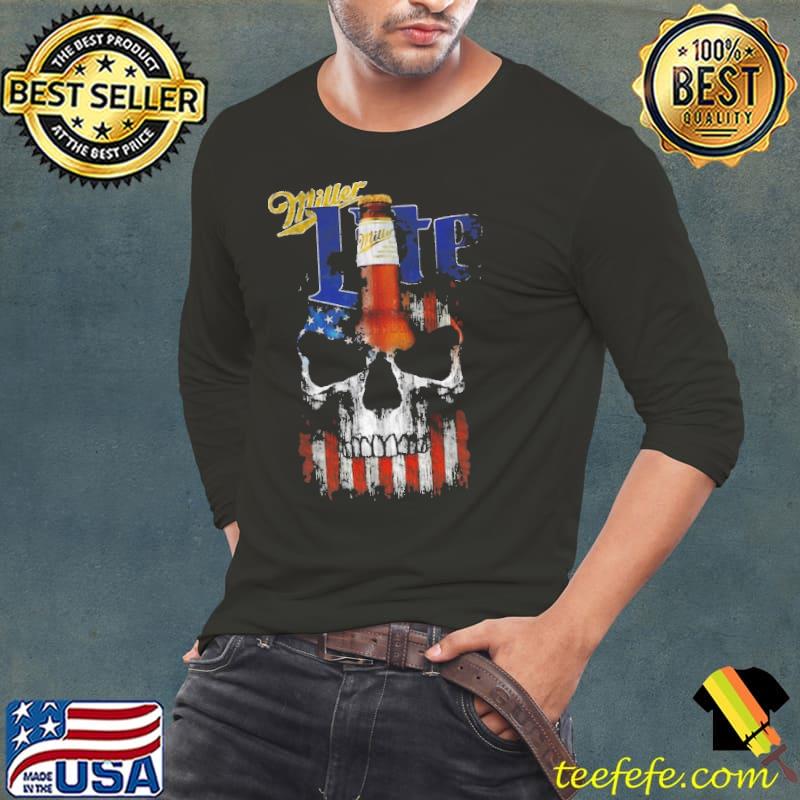 Miller Lite Beer Skull American Flag Shirt