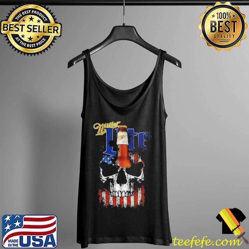 Miller Lite Beer Skull American Flag Shirt Tank Top Miller Lite Beer Skull American Flag Shirt Tank Top