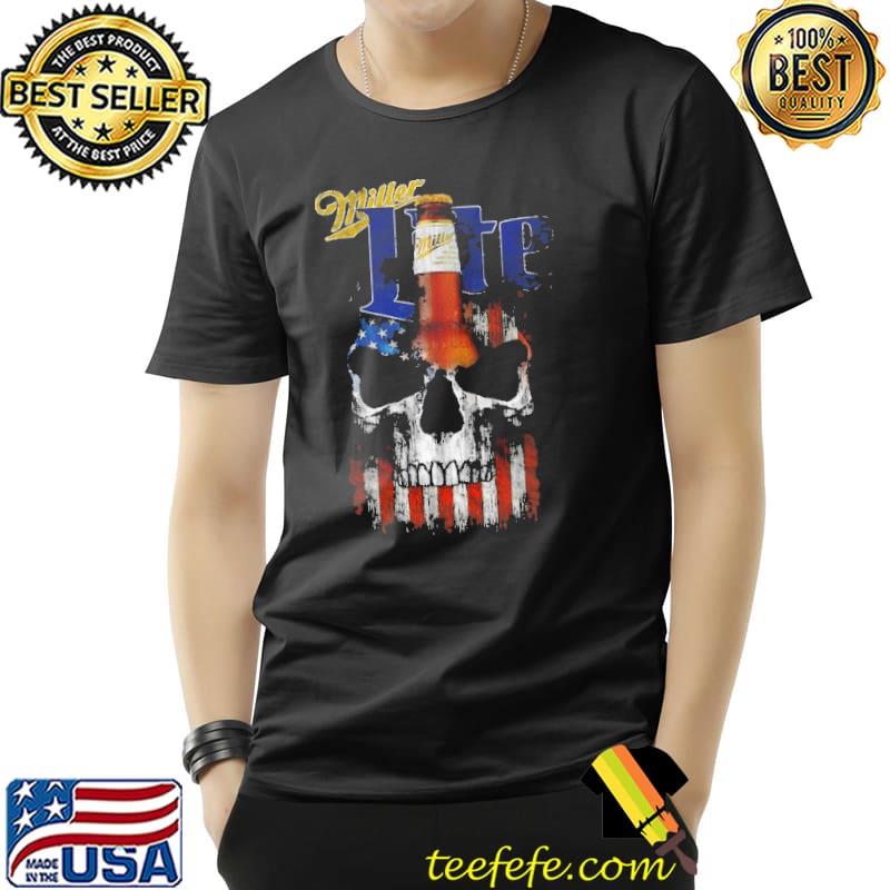 Miller Lite Beer Skull American Flag Shirt Unisex Miller Lite Beer Skull American Flag Shirt Unisex