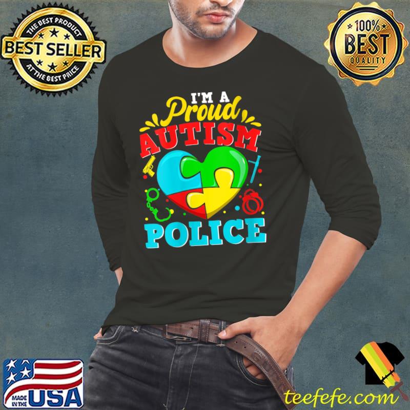 Nice I'm A Proud Autism Police Puzzle Heart Autistic Support T-shirt