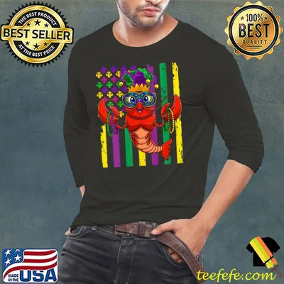 Official American Flag Mardi Gras Crawfish Beads Funny USA Carnival T-shirt