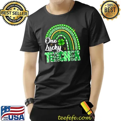 One Lucky Teacher St Patrick's Day Rainbow Leopard Shamrock T-Shirt