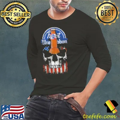 Pabst Blue Ribbon Beer Skull American Flag Shirt