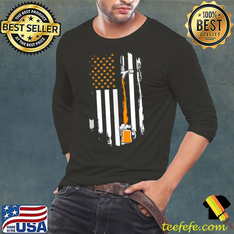Premium USA Patriotic men women and US American flag with beer T-shirt