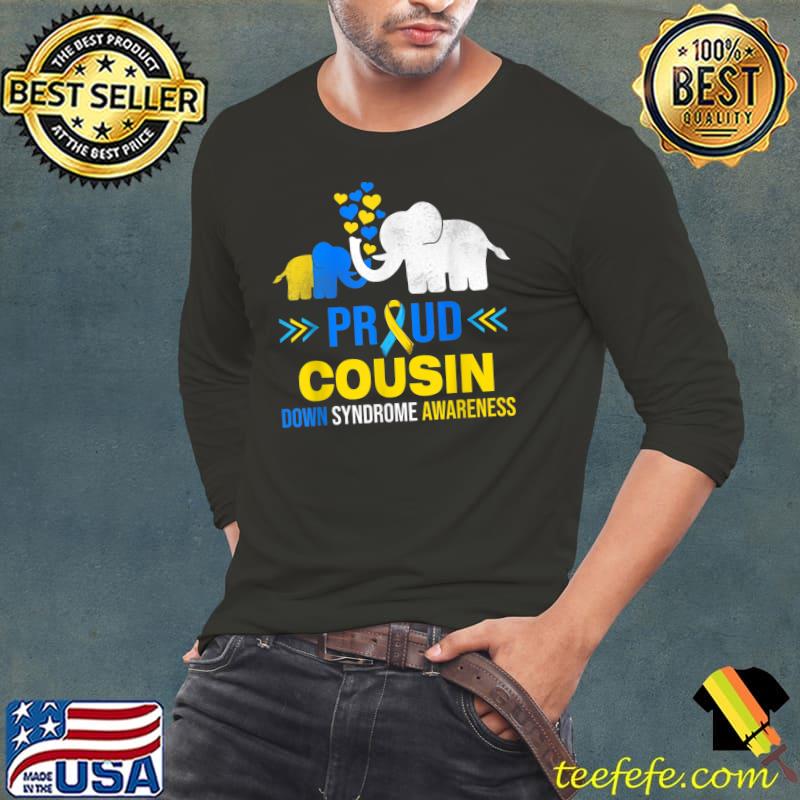 Proud Cousin Down Syndrome Awareness Blue Yellow Ribbon T-Shirt