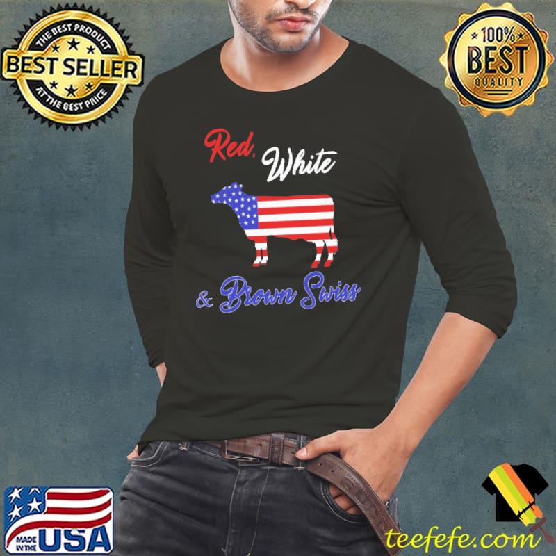 Red White And Brown Swiss Buff American Flag Shirt Long Sleeve Tee Red White And Brown Swiss Buff American Flag Shirt Long Sleeve Tee