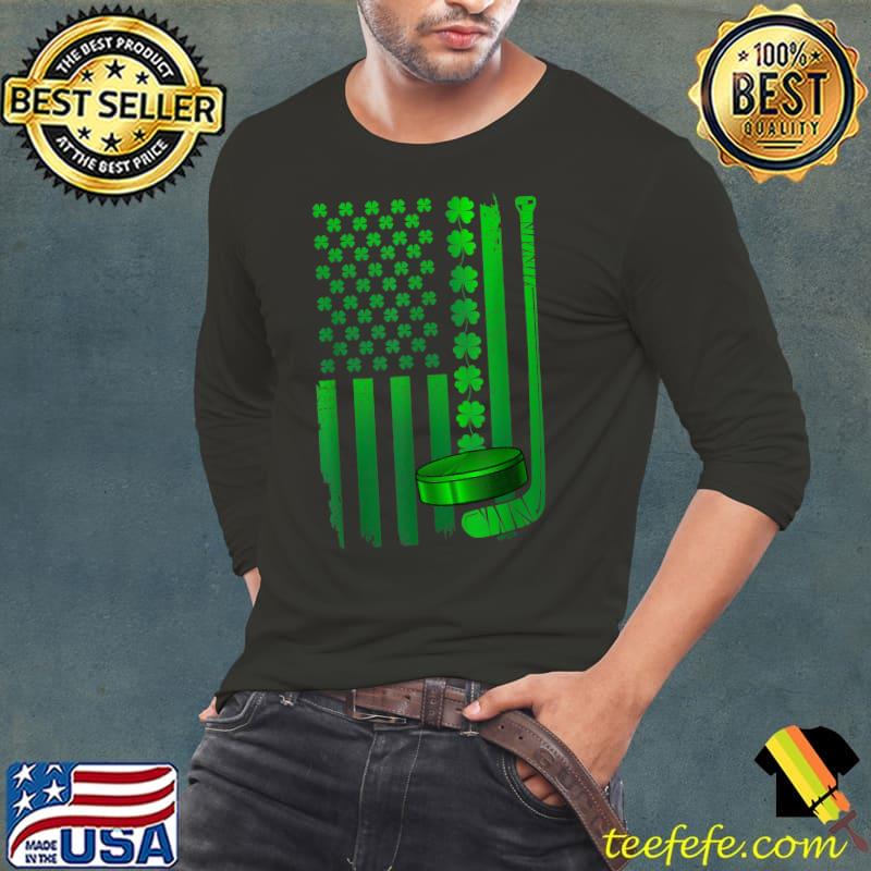 Shamrock Irish American Flag Ice Hockey St Patrick's Day T-Shirt Long Sleeve Tee Shamrock Irish American Flag Ice Hockey St Patrick's Day T-Shirt Long Sleeve Tee