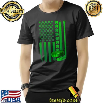 Shamrock Irish American Flag Ice Hockey St Patrick's Day T-Shirt