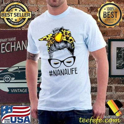 Softball Nana Life Leopard Messy Bun Nana Mothers Day Premium T-Shirt
