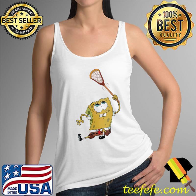 SpongeBob siting with lacrosse stick shirt