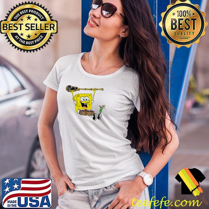 SpongeBob with lacrosse stick and plankton Ladies Tee SpongeBob with lacrosse stick and plankton Ladies Tee