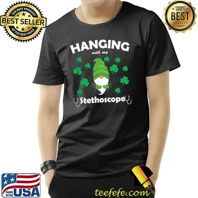 St Patricks Day Hanging With My Gnomies Nurse Stethoscope T-Shirt