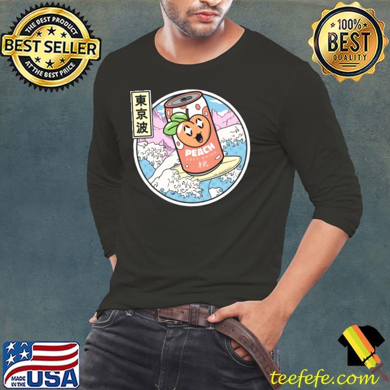Surfing Peach Soda In Japanese Waves Vaporwave Kawaii Anime T- Long Sleeve Tee Surfing Peach Soda In Japanese Waves Vaporwave Kawaii Anime T- Long Sleeve Tee