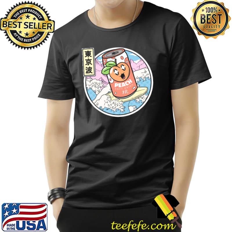 Surfing Peach Soda In Japanese Waves Vaporwave Kawaii Anime T-shirt