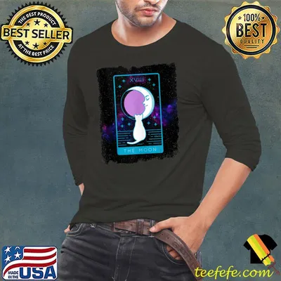 Tarot Card Crescent Moon And Cat Graphic Galaxy T-shirt