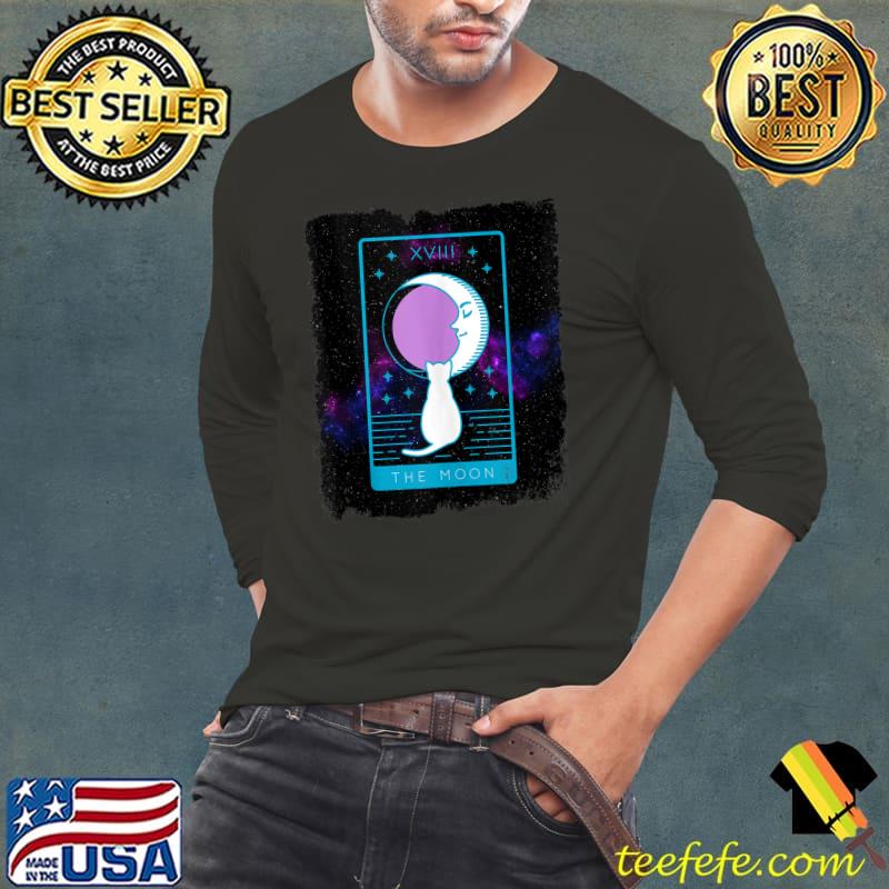 Tarot Card Crescent Moon And Cat Graphic Galaxy T-shirt