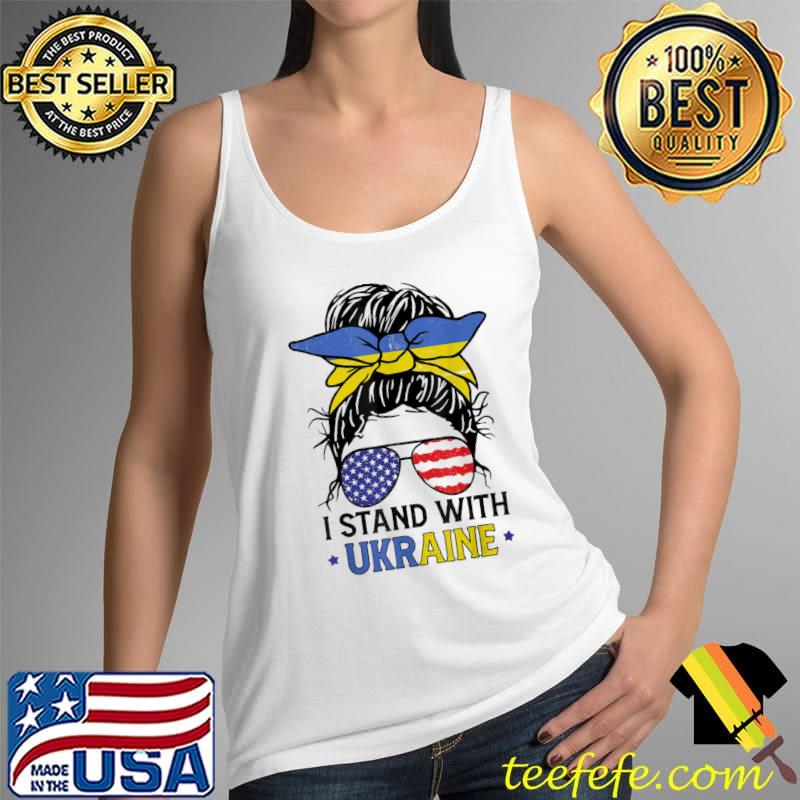 Ukrainian American flag I stand with Ukraine messy bun women Tank Top Ukrainian American flag I stand with Ukraine messy bun women Tank Top