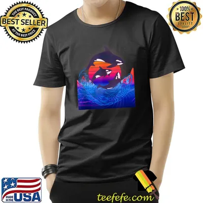 Vaporwave Aesthetic Synthwave 80s 90s Orca Killer Art Whale T-Shirt