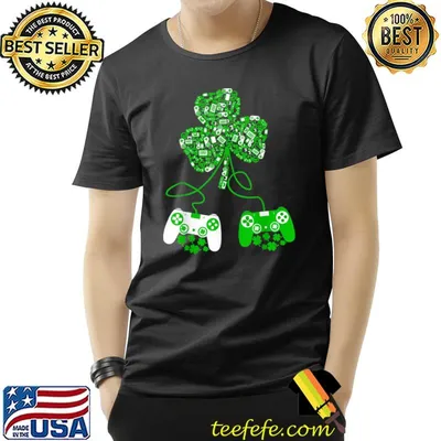 Video Game Shamrock Men Boys Kids St Patricks Day Gamer T-Shirt