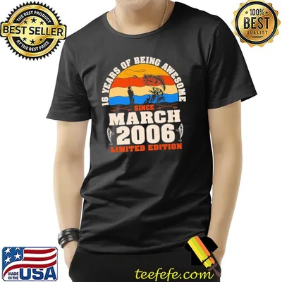 Vintage March 2006 - 16 Year Old Fishing Lover 16th Birthday Premium T-Shirt