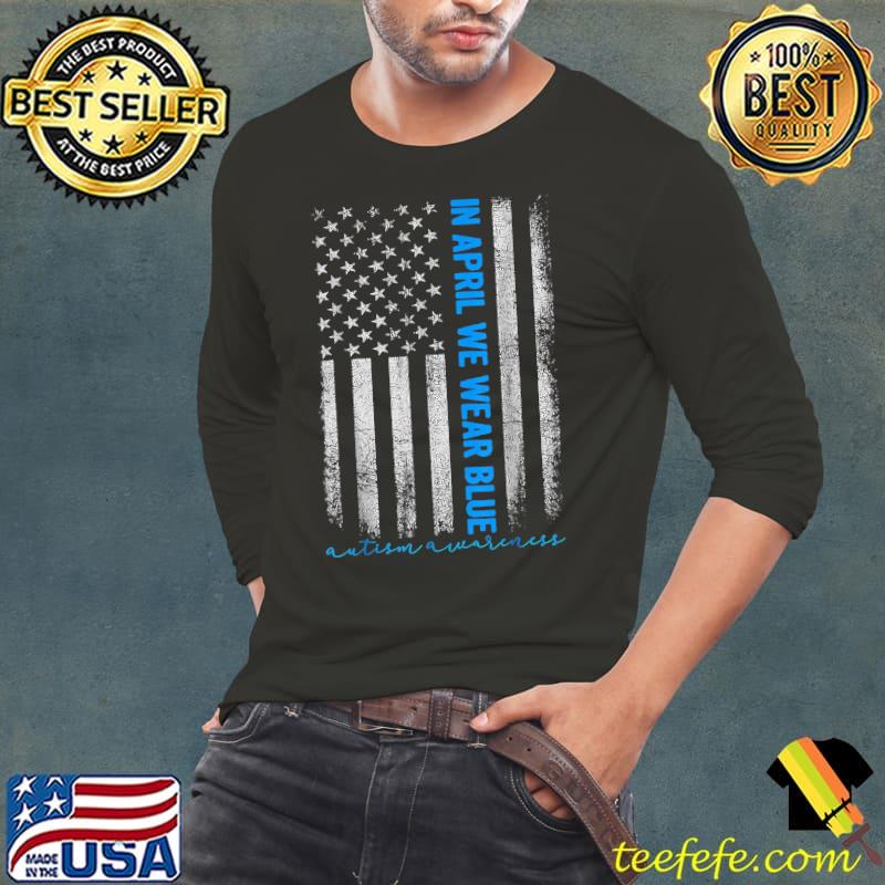 Vintage We Wear Blue American US Flag Autism Awareness Month T-Shirt Long Sleeve Tee Vintage We Wear Blue American US Flag Autism Awareness Month T-Shirt Long Sleeve Tee