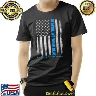 Vintage We Wear Blue American US Flag Autism Awareness Month T-Shirt