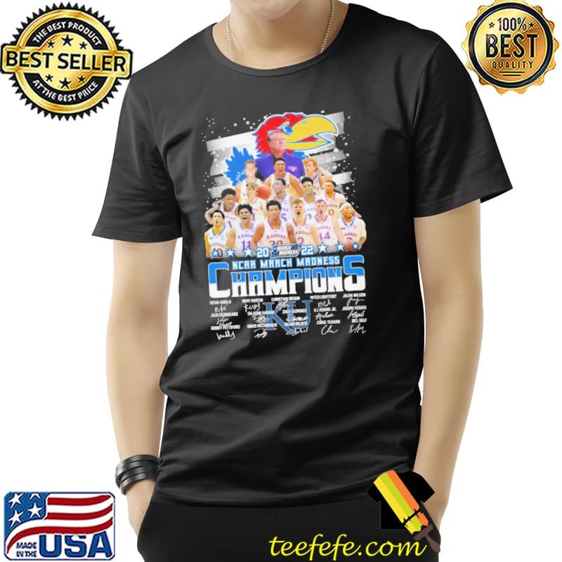 2022 ncaa march madness champions kansas jayhawks signatures shirt