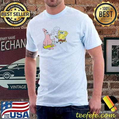 Cartoon art spongebob and patrick smoking weed cannabis tie dye shirt