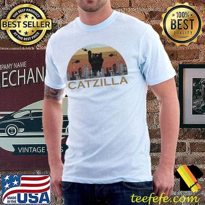 Catzilla japanese vintage sunset style cat kitten lover ultra cotton shirt