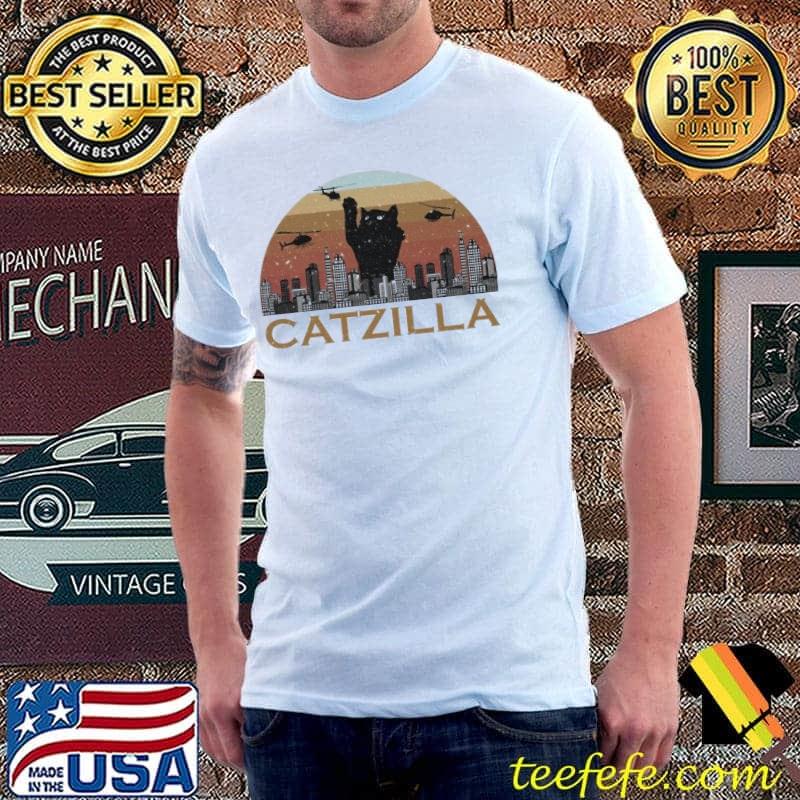 Catzilla japanese vintage sunset style cat kitten lover ultra cotton shirt Catzilla japanese vintage sunset style cat kitten lover ultra cotton shirt