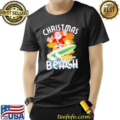 Christmas at the beach with surfing santa claus shirt