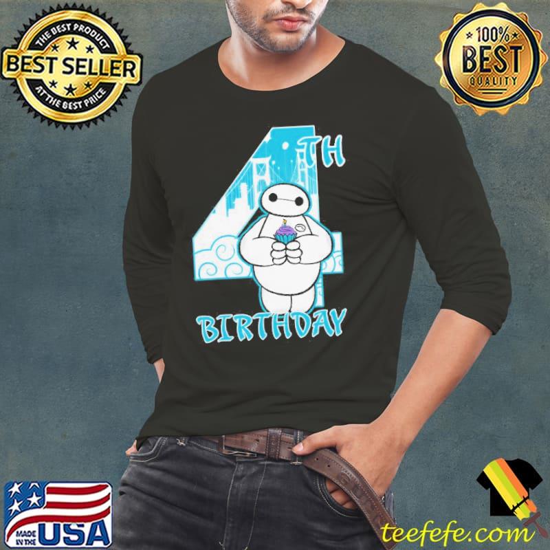 Disney big hero 6 baymax 4th birthday cupcake portrait Long Sleeve Tee Disney big hero 6 baymax 4th birthday cupcake portrait Long Sleeve Tee