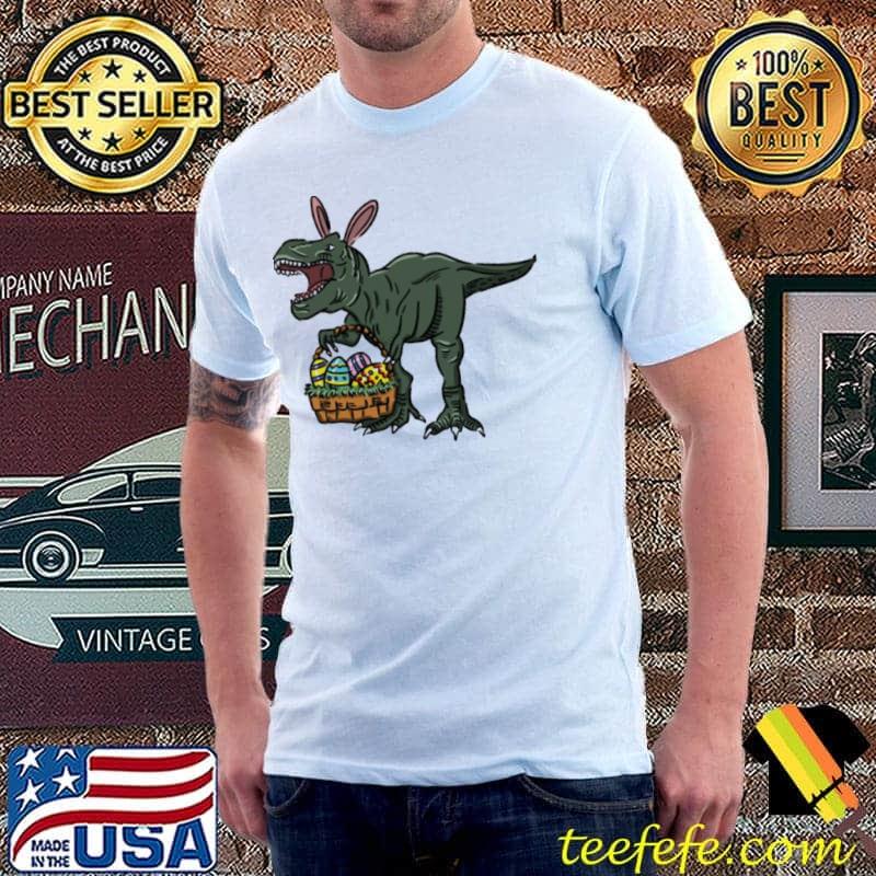 Easter dinosaur in bunny ears shirt