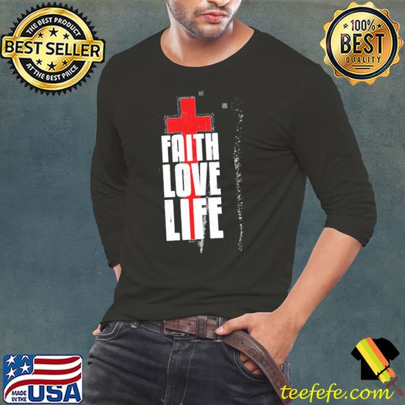 Faith Love Life Religion Caring Red Cross Shirt Long Sleeve Tee Faith Love Life Religion Caring Red Cross Shirt Long Sleeve Tee