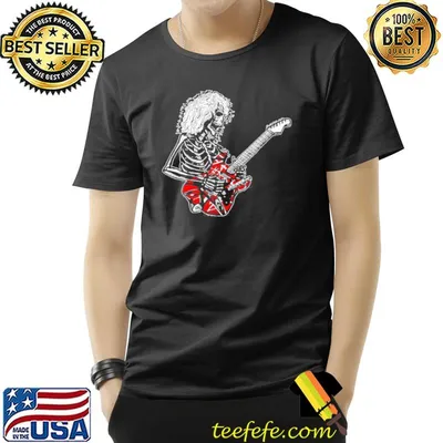 Funny skeleton playing guitar van halen shirt