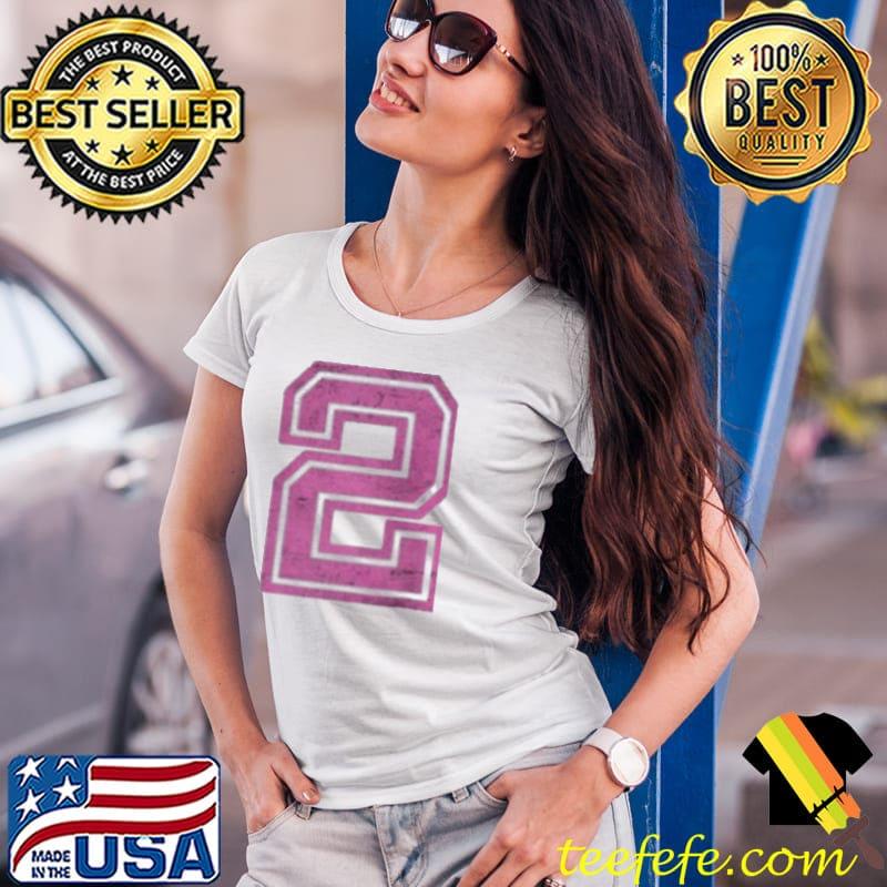 Hot pink retro sports jersey lucky number #2 distressed Ladies Tee Hot pink retro sports jersey lucky number #2 distressed Ladies Tee