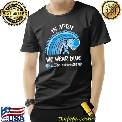 In april we wear blue autism awareness month rainbow puzzle shirt