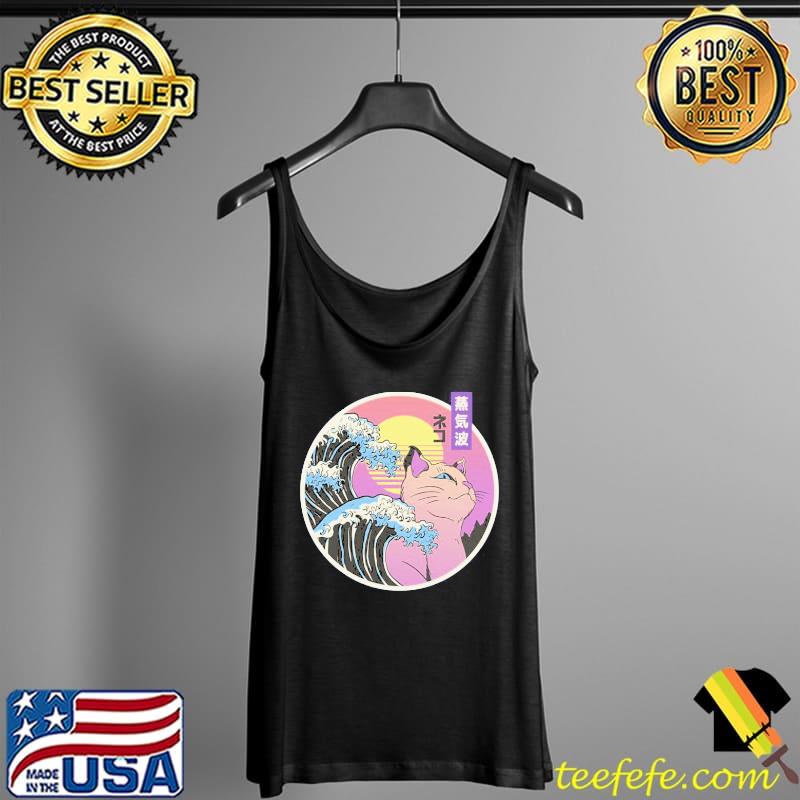 Japanese vaporwave cat with tsunamI and sunset Tank Top Japanese vaporwave cat with tsunamI and sunset Tank Top
