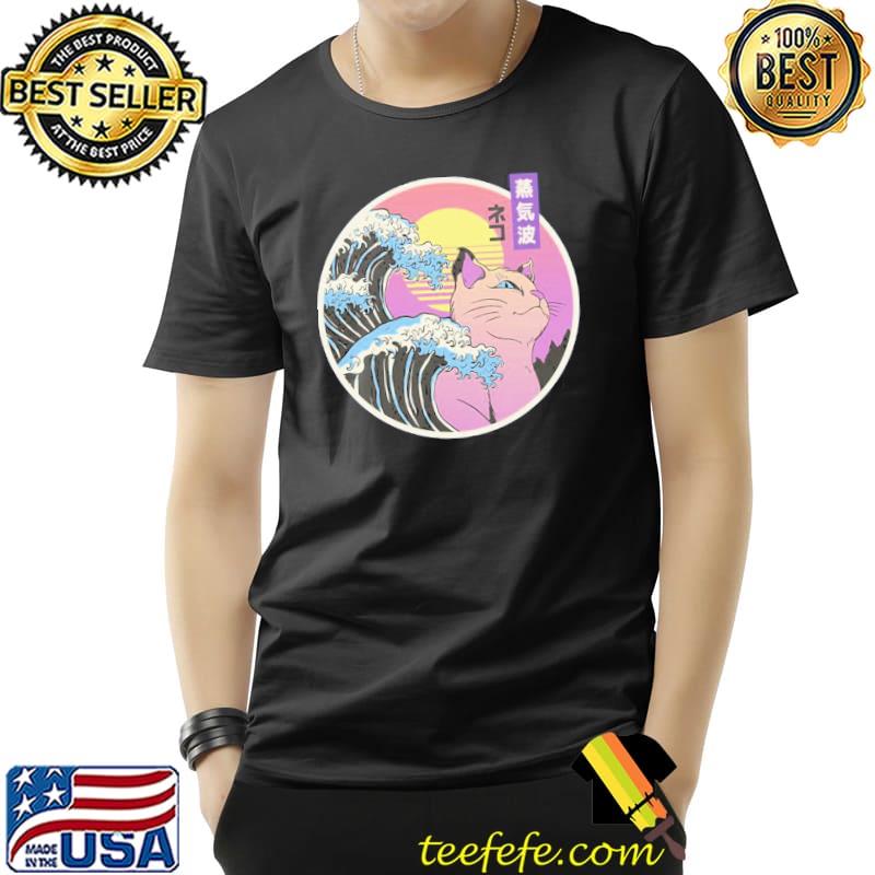 Japanese vaporwave cat with tsunamI and sunset Unisex Japanese vaporwave cat with tsunamI and sunset Unisex