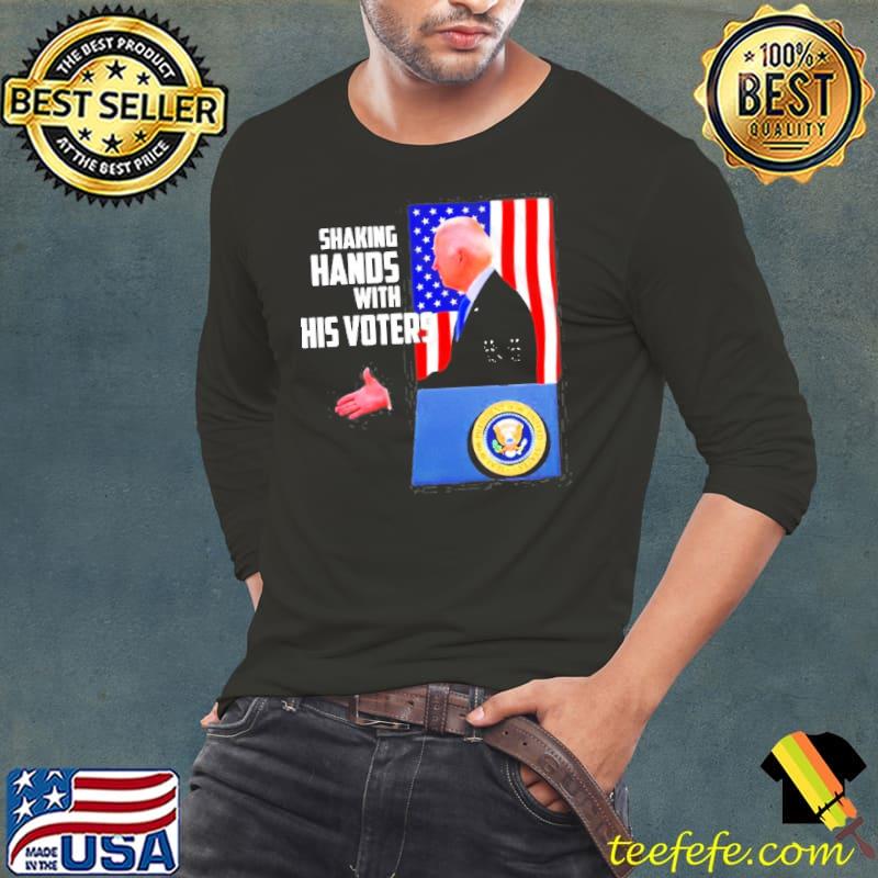Joe Biden American flag president shaking hand with his voters Long Sleeve Tee Joe Biden American flag president shaking hand with his voters Long Sleeve Tee