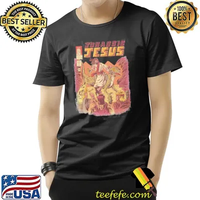 Jurassic Jesus funny retro comic design shirt
